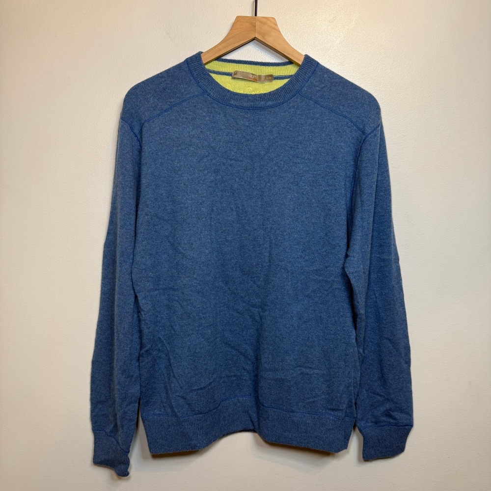 Raffi Men's 100% Cashmere Crewneck Sweater Blue Size Large L/52 Heathered Knit